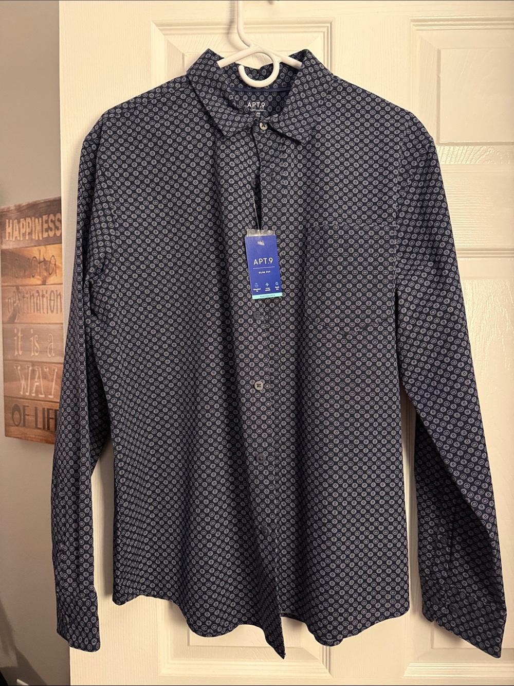 Apt. 9 Navy Geometric Print Long-Sleeve Button-Down Shirt